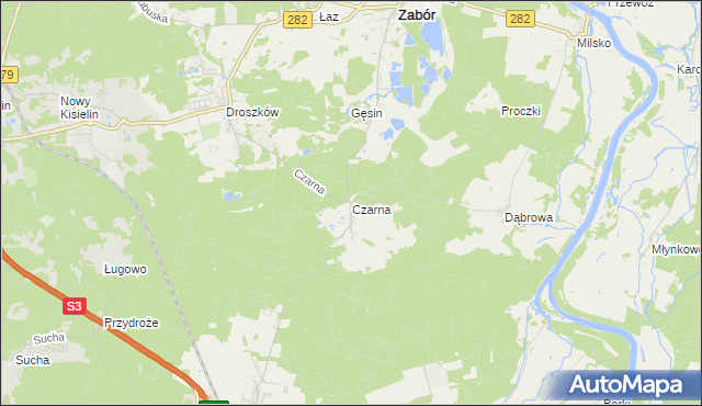 mapa Czarna gmina Zabór, Czarna gmina Zabór na mapie Targeo