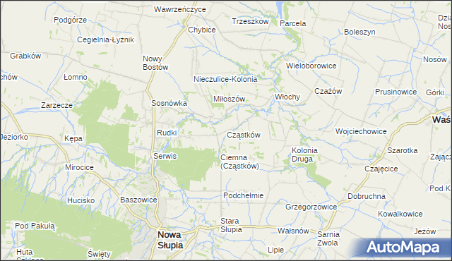 mapa Cząstków gmina Nowa Słupia, Cząstków gmina Nowa Słupia na mapie Targeo