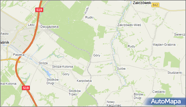 mapa Góry gmina Zakrzówek, Góry gmina Zakrzówek na mapie Targeo