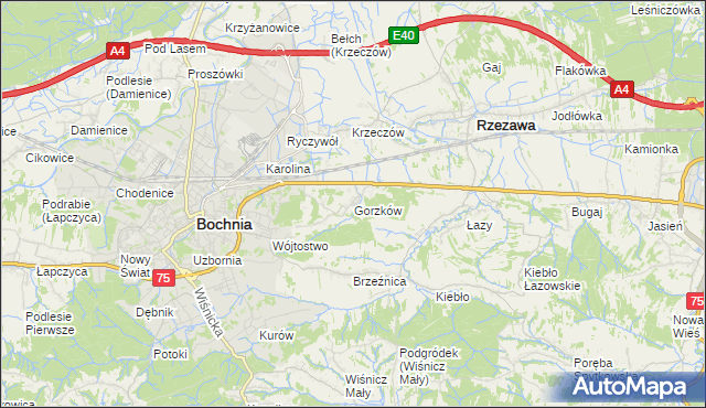 mapa Gorzków gmina Bochnia, Gorzków gmina Bochnia na mapie Targeo