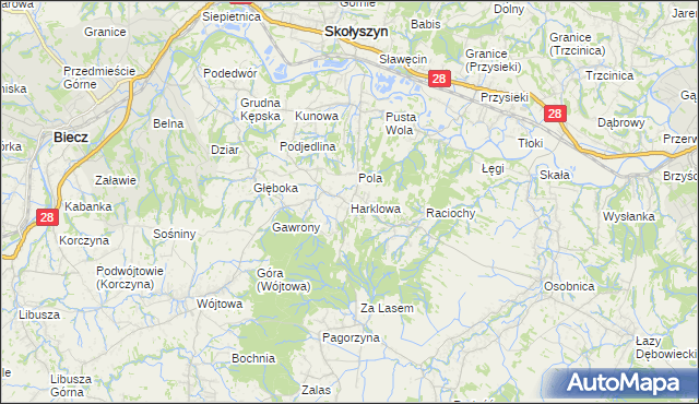mapa Harklowa gmina Skołyszyn, Harklowa gmina Skołyszyn na mapie Targeo