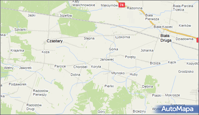 mapa Janowiec gmina Biała, Janowiec gmina Biała na mapie Targeo