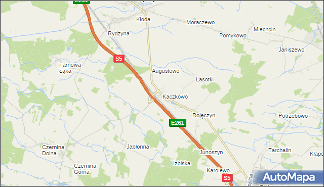 mapa Kaczkowo gmina Rydzyna, Kaczkowo gmina Rydzyna na mapie Targeo