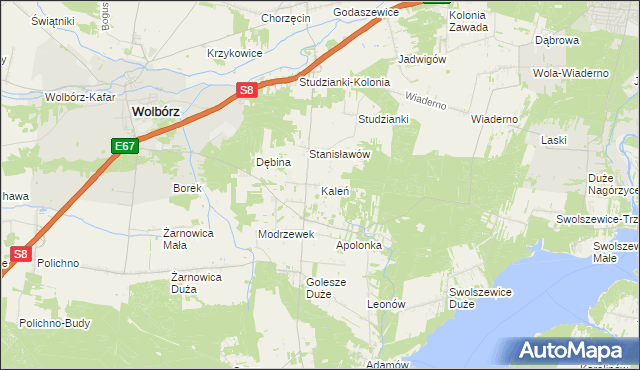 mapa Kaleń gmina Wolbórz, Kaleń gmina Wolbórz na mapie Targeo