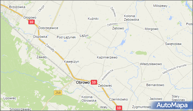mapa Kazimierzewo gmina Obrowo, Kazimierzewo gmina Obrowo na mapie Targeo