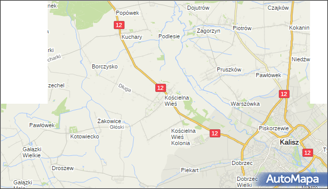 mapa Kościelna Wieś gmina Gołuchów, Kościelna Wieś gmina Gołuchów na mapie Targeo