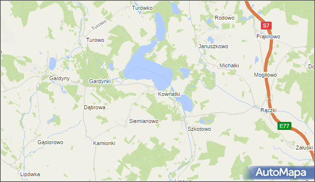 mapa Kownatki gmina Kozłowo, Kownatki gmina Kozłowo na mapie Targeo