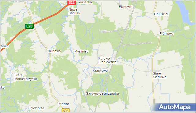 mapa Kurowo Braniewskie, Kurowo Braniewskie na mapie Targeo