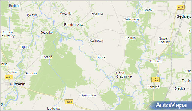 mapa Ligota gmina Widawa, Ligota gmina Widawa na mapie Targeo