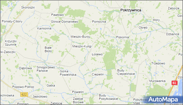 mapa Łosewo gmina Pokrzywnica, Łosewo gmina Pokrzywnica na mapie Targeo