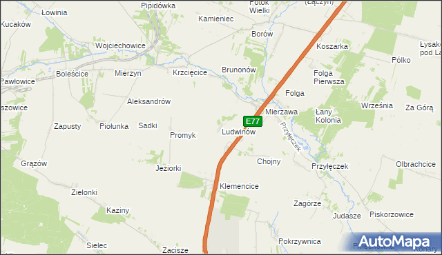 mapa Ludwinów gmina Wodzisław, Ludwinów gmina Wodzisław na mapie Targeo