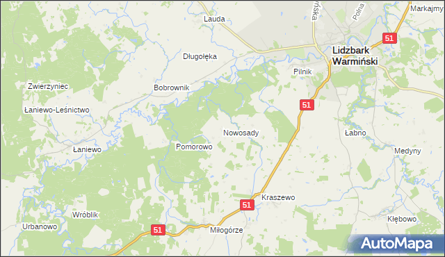 mapa Nowosady gmina Lidzbark Warmiński, Nowosady gmina Lidzbark Warmiński na mapie Targeo