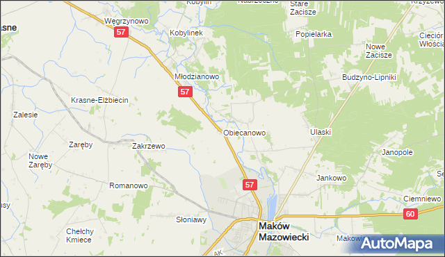 mapa Obiecanowo gmina Karniewo, Obiecanowo gmina Karniewo na mapie Targeo