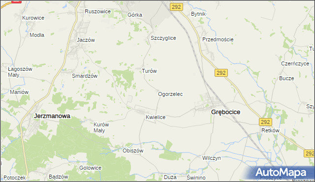 mapa Ogorzelec gmina Grębocice, Ogorzelec gmina Grębocice na mapie Targeo