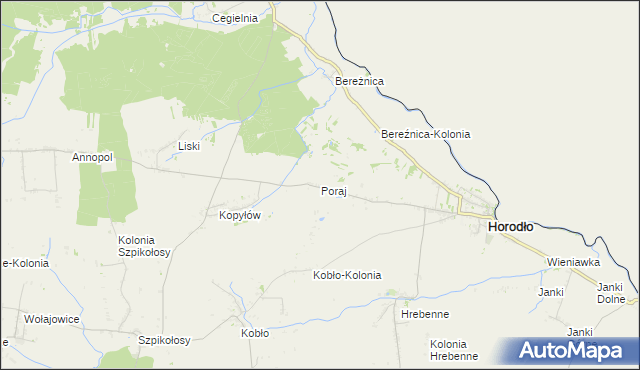 mapa Poraj gmina Horodło, Poraj gmina Horodło na mapie Targeo