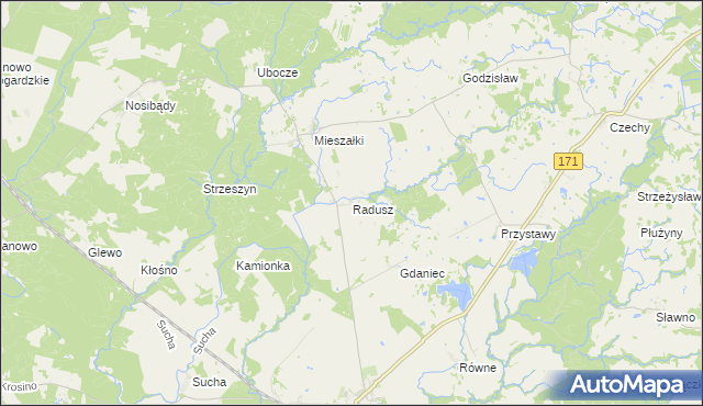 mapa Radusz gmina Grzmiąca, Radusz gmina Grzmiąca na mapie Targeo