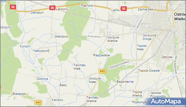 mapa Radziwiłłów gmina Ostrów Wielkopolski, Radziwiłłów gmina Ostrów Wielkopolski na mapie Targeo