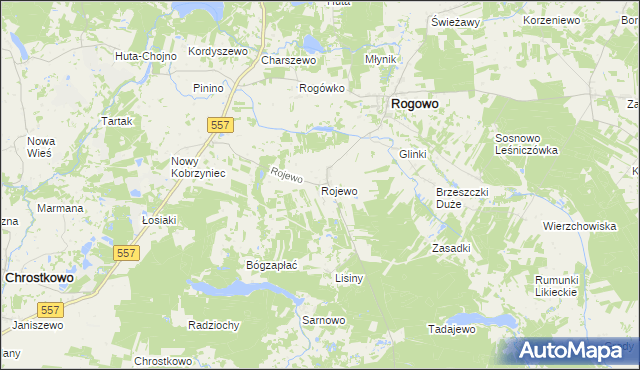 mapa Rojewo gmina Rogowo, Rojewo gmina Rogowo na mapie Targeo