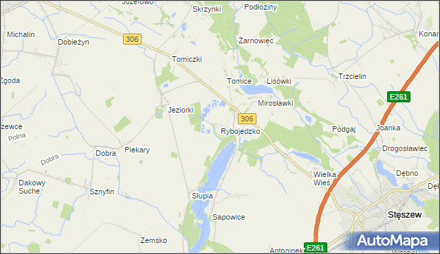 mapa Rybojedzko gmina Stęszew, Rybojedzko gmina Stęszew na mapie Targeo