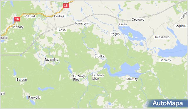 mapa Śródka gmina Gietrzwałd, Śródka gmina Gietrzwałd na mapie Targeo