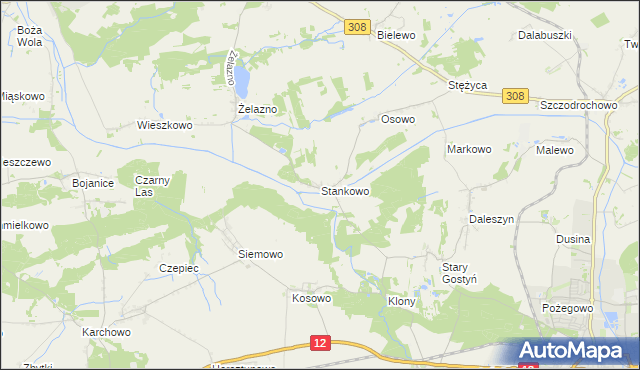 mapa Stankowo gmina Gostyń, Stankowo gmina Gostyń na mapie Targeo