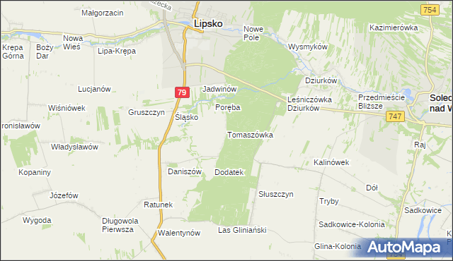 mapa Tomaszówka gmina Lipsko, Tomaszówka gmina Lipsko na mapie Targeo