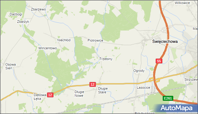 mapa Trzebiny gmina Święciechowa, Trzebiny gmina Święciechowa na mapie Targeo