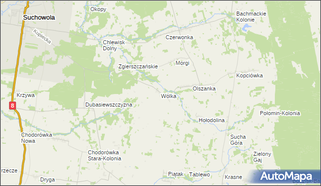 mapa Wólka gmina Suchowola, Wólka gmina Suchowola na mapie Targeo