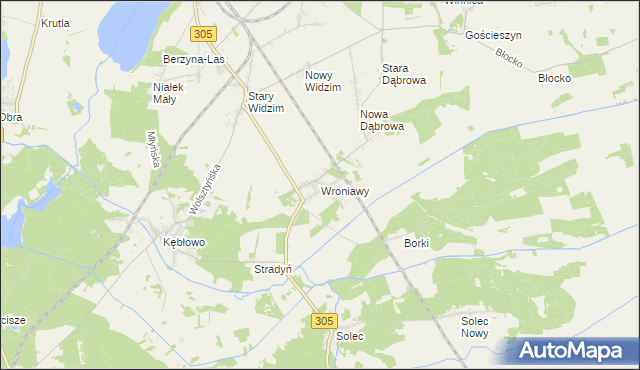 mapa Wroniawy gmina Wolsztyn, Wroniawy gmina Wolsztyn na mapie Targeo