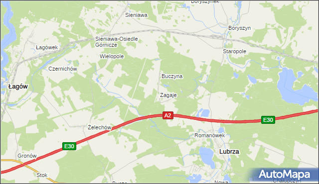 mapa Zagaje gmina Lubrza, Zagaje gmina Lubrza na mapie Targeo