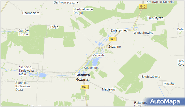 mapa Zagroda gmina Siennica Różana, Zagroda gmina Siennica Różana na mapie Targeo