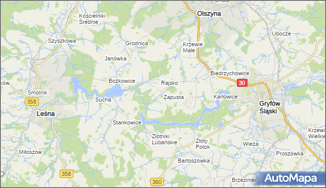 mapa Zapusta gmina Olszyna, Zapusta gmina Olszyna na mapie Targeo