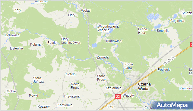 mapa Zawada gmina Czersk, Zawada gmina Czersk na mapie Targeo