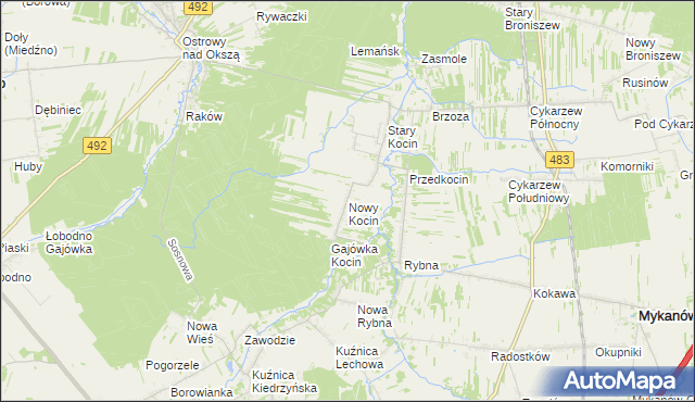 mapa Nowy Kocin, Nowy Kocin na mapie Targeo