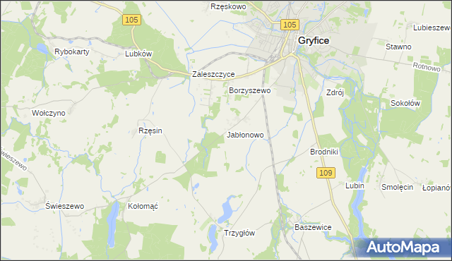 mapa Jabłonowo gmina Gryfice, Jabłonowo gmina Gryfice na mapie Targeo