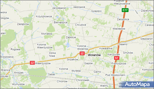 mapa Kolonia Wolanów, Kolonia Wolanów na mapie Targeo