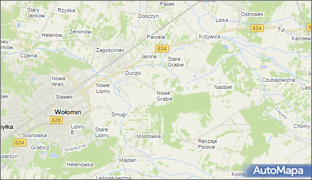 mapa Nowe Grabie gmina Wołomin, Nowe Grabie gmina Wołomin na mapie Targeo