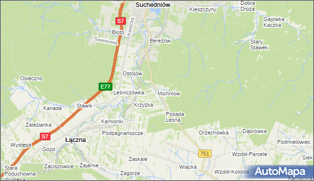 mapa Michniów, Michniów na mapie Targeo