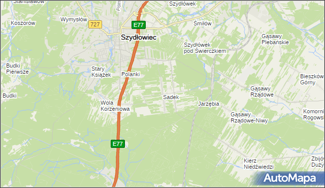 mapa Sadek gmina Szydłowiec, Sadek gmina Szydłowiec na mapie Targeo