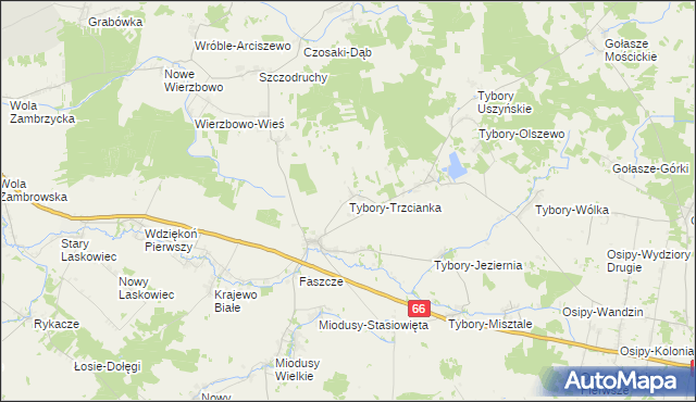 mapa Tybory-Trzcianka, Tybory-Trzcianka na mapie Targeo