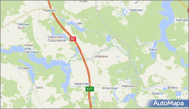 mapa Waplewo gmina Olsztynek, Waplewo gmina Olsztynek na mapie Targeo