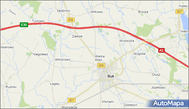 mapa Wielka Wieś gmina Buk, Wielka Wieś gmina Buk na mapie Targeo