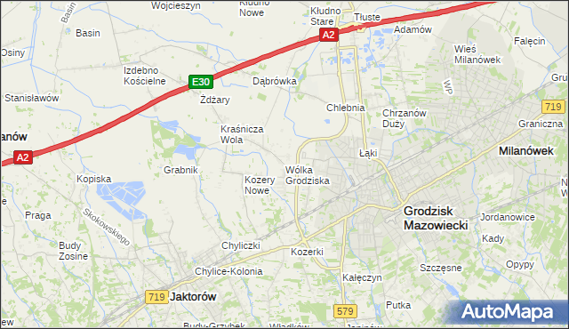 mapa Wólka Grodziska gmina Grodzisk Mazowiecki, Wólka Grodziska gmina Grodzisk Mazowiecki na mapie Targeo