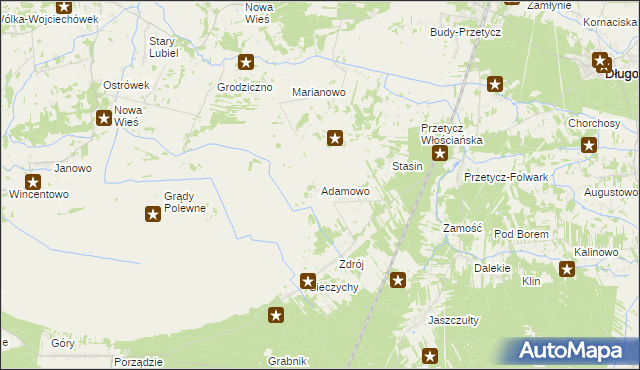 mapa Adamowo gmina Długosiodło, Adamowo gmina Długosiodło na mapie Targeo