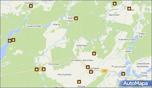 mapa Adamowo gmina Więcbork, Adamowo gmina Więcbork na mapie Targeo
