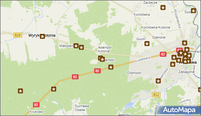 mapa Adampol gmina Wyryki, Adampol gmina Wyryki na mapie Targeo