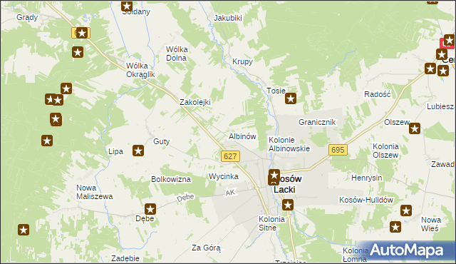 mapa Albinów gmina Kosów Lacki, Albinów gmina Kosów Lacki na mapie Targeo