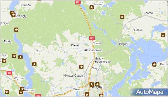 mapa Aleksandrowo gmina Orzysz, Aleksandrowo gmina Orzysz na mapie Targeo
