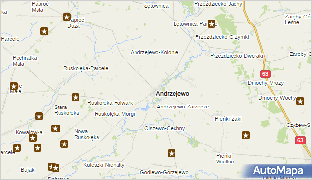 mapa Andrzejewo powiat ostrowski, Andrzejewo powiat ostrowski na mapie Targeo