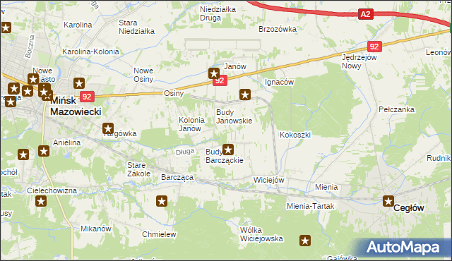 mapa Anielew gmina Mińsk Mazowiecki, Anielew gmina Mińsk Mazowiecki na mapie Targeo